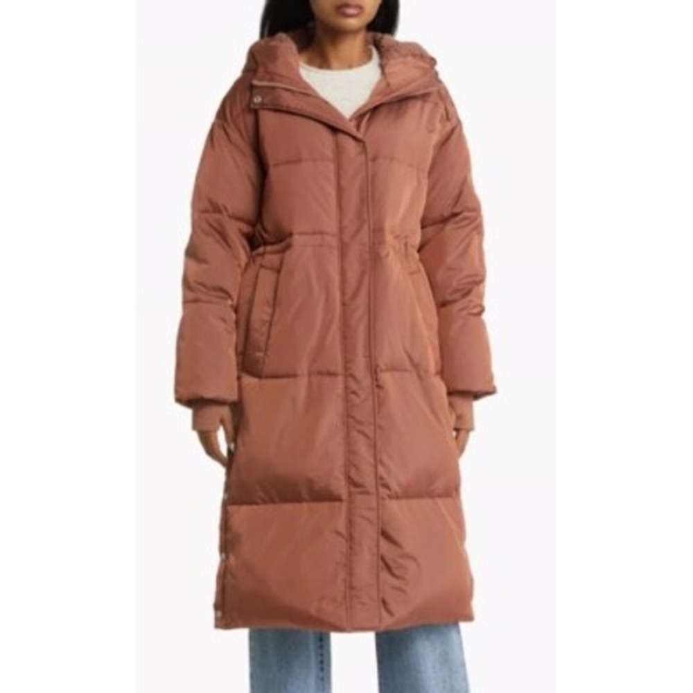 UGG Womens Keeley Long Puffer Coat Warm Dark Chestnut Quilted Parka Jacket S